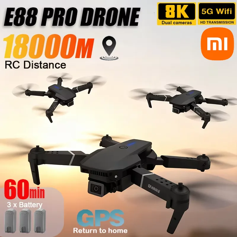 Xiaomi New E88 Pro WIFI FPV Drone Wide Angle HD 8K Dual Camera Height Hold RC 18000m Foldable Quadcopter Drone Helicopter Toys