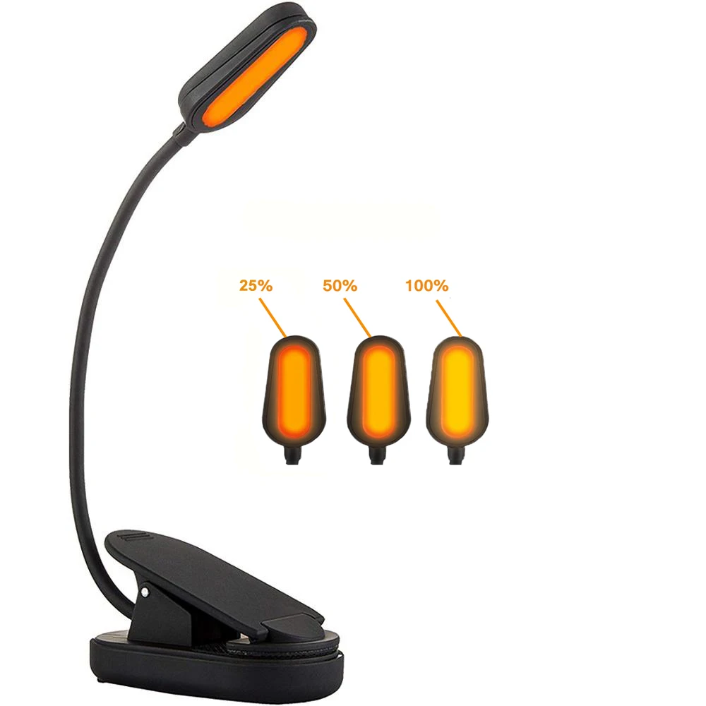 Luz de libro ámbar para lectura nocturna, lámpara de mesa con Clip, USB tipo C, recargable, Led Kindle, bloqueo de luz azul para niños