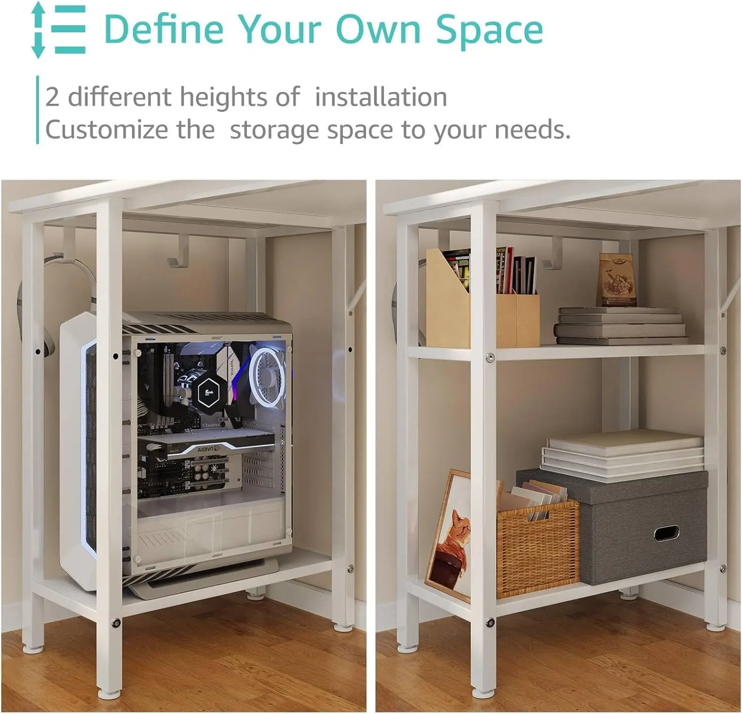 White Computer Desk with Drawers & Storage Shelves, 47 Inch Study Work Writing Desk for Home Office Bedroom, Simple Modern