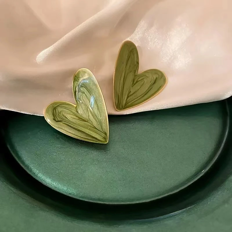 Orecchini a bottone con cuore amore per donna ragazza minimalista bianco verde smalto orecchini gioielli di moda