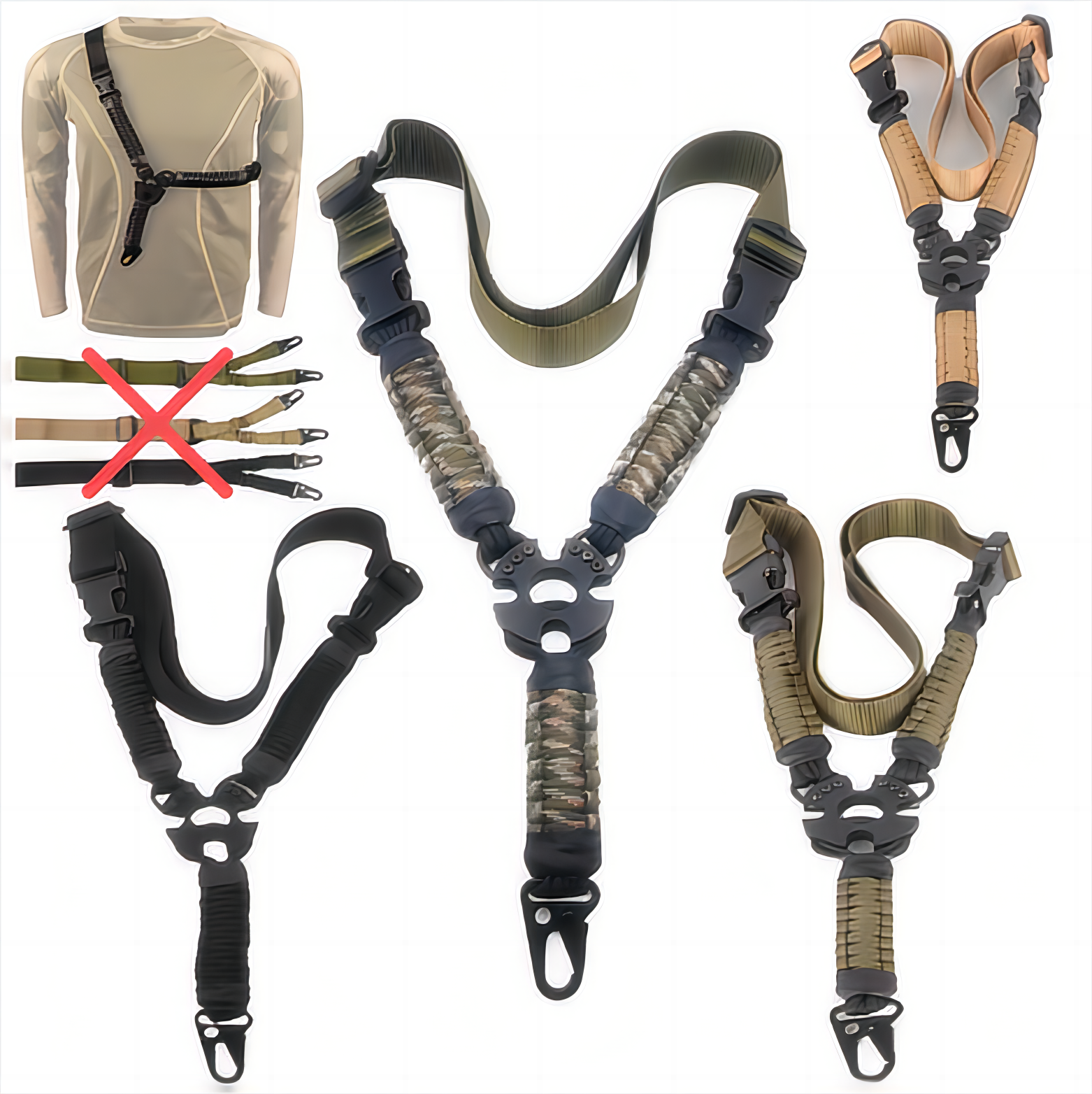 Arnês tático multifuncional para a caça, Nylon Rifle Webbed, Corda Vertical Single-Point, Ajuste Rápido Comprimento, Paracord ao ar livre