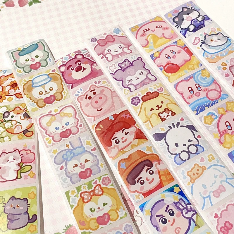 Rollo de pegatinas de dibujos animados Sanrio/500 Uds. Pegatinas de recompensa Cinnamoroll My Melody Kuromi, manuales de estudiantes, pegatinas decorativas de regalo