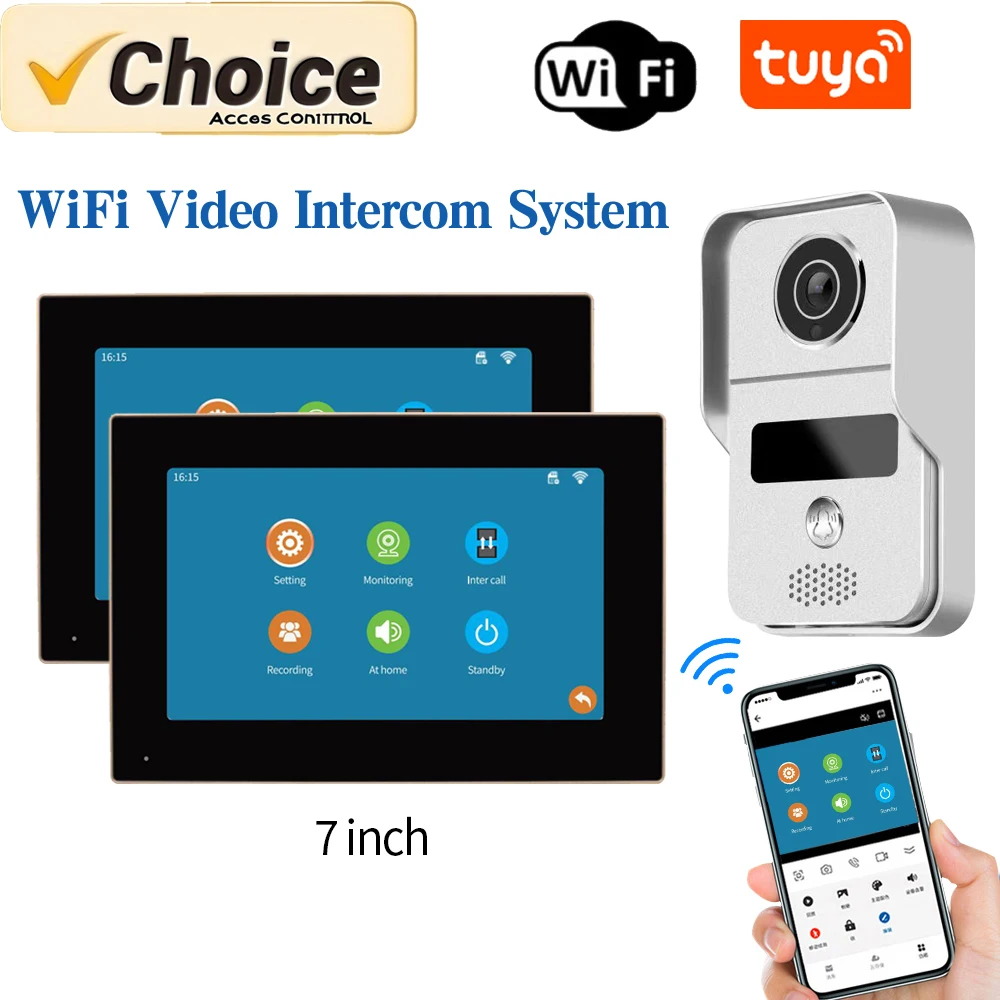 Tuya App Smart WiFi Video-intercomsysteem 7 ''1080P Display Draadloze deurbel en RFID-toegangscontrole voor villa/appartementbeveiliging