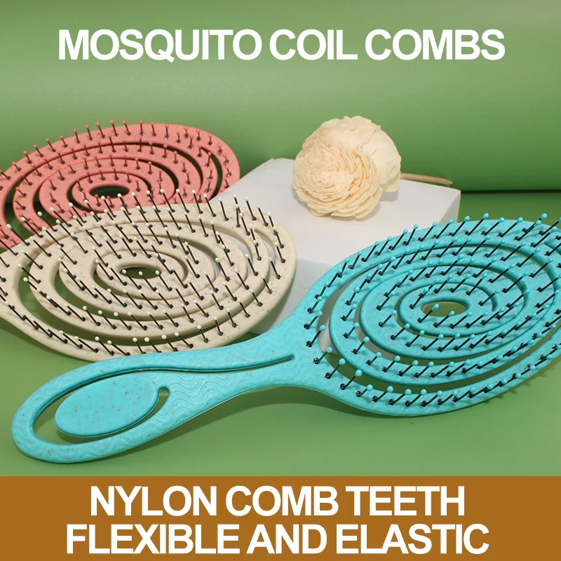 Gute unisex nylon en tarwestro muggenspiralborstel: meerkleurig, nat/droog gebruik, antistatische hoofdhuidmassage, salon/thuis