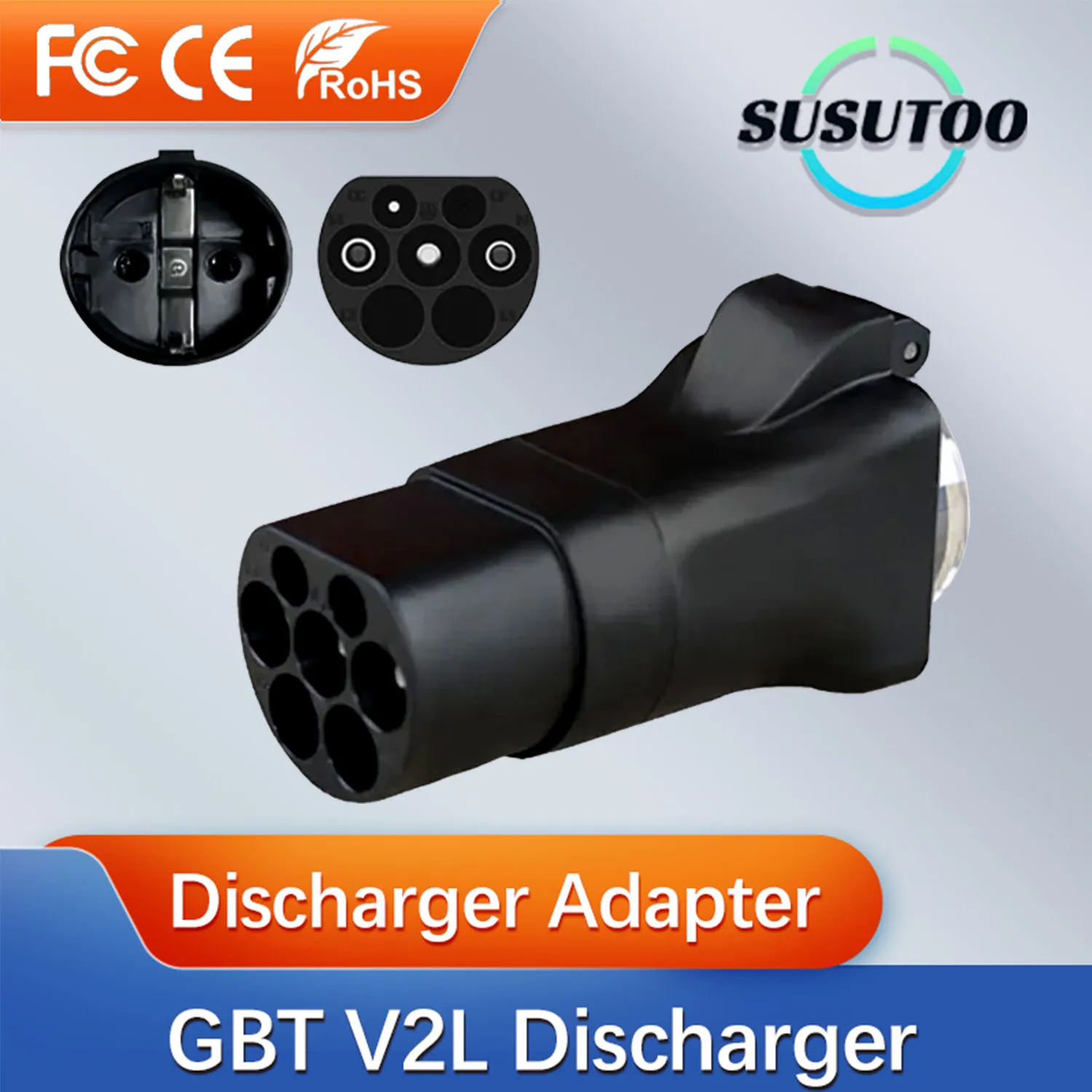 Adaptador de cargador EV GBT 16A con enchufe de descarga lateral para coche eléctrico con estación de energía para exteriores con enchufe europeo (necesita soporte para coche V2L)