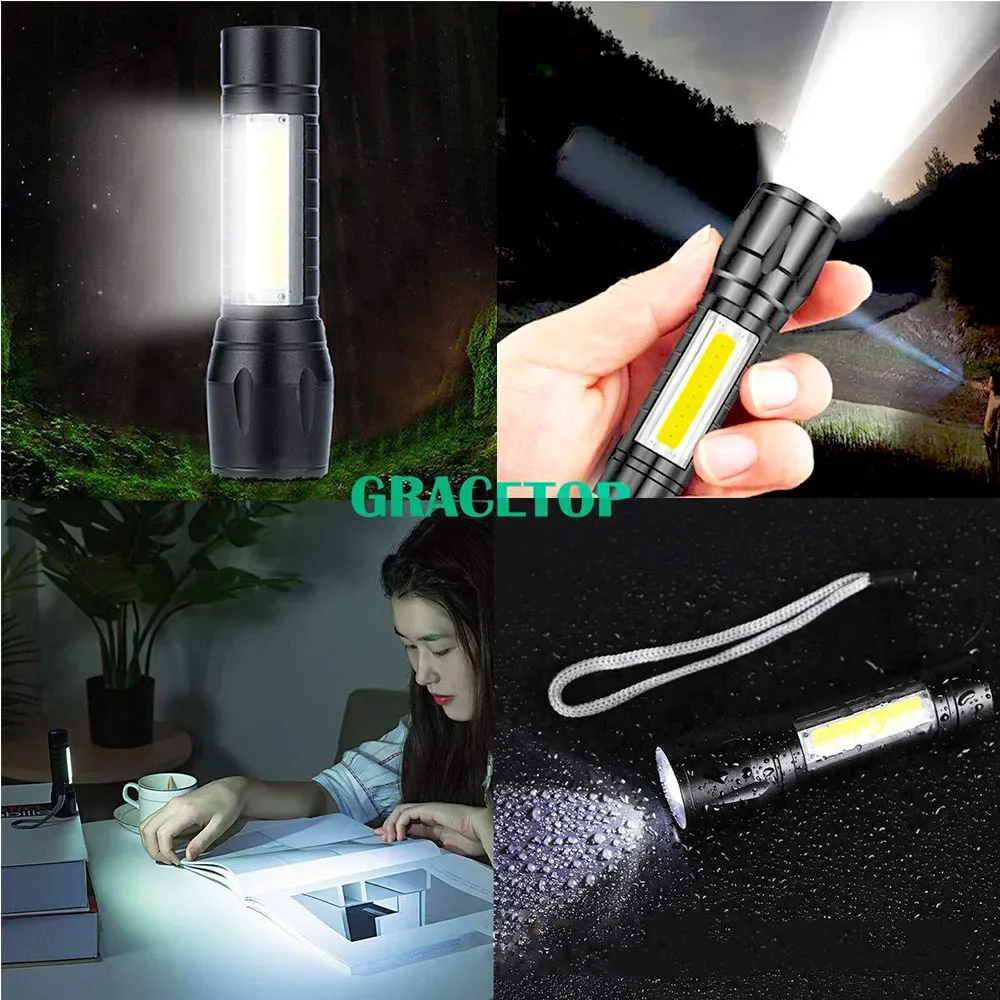 Linterna LED con Zoom recargable portátil XP-G Q5, linterna con 3 modos de iluminación, luz de Camping, Mini linterna Led