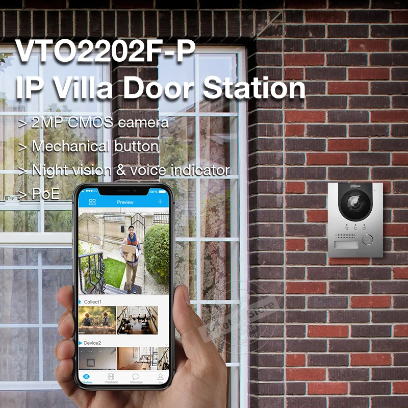 Dahua 2-draads PoE-video-intercom VTO2202F-P-S3 2 MP IP 160 °   Fisheye deurbelcamera Ondersteuning Oppervlakte- en inbouwmontage IP65 IK07 H.265