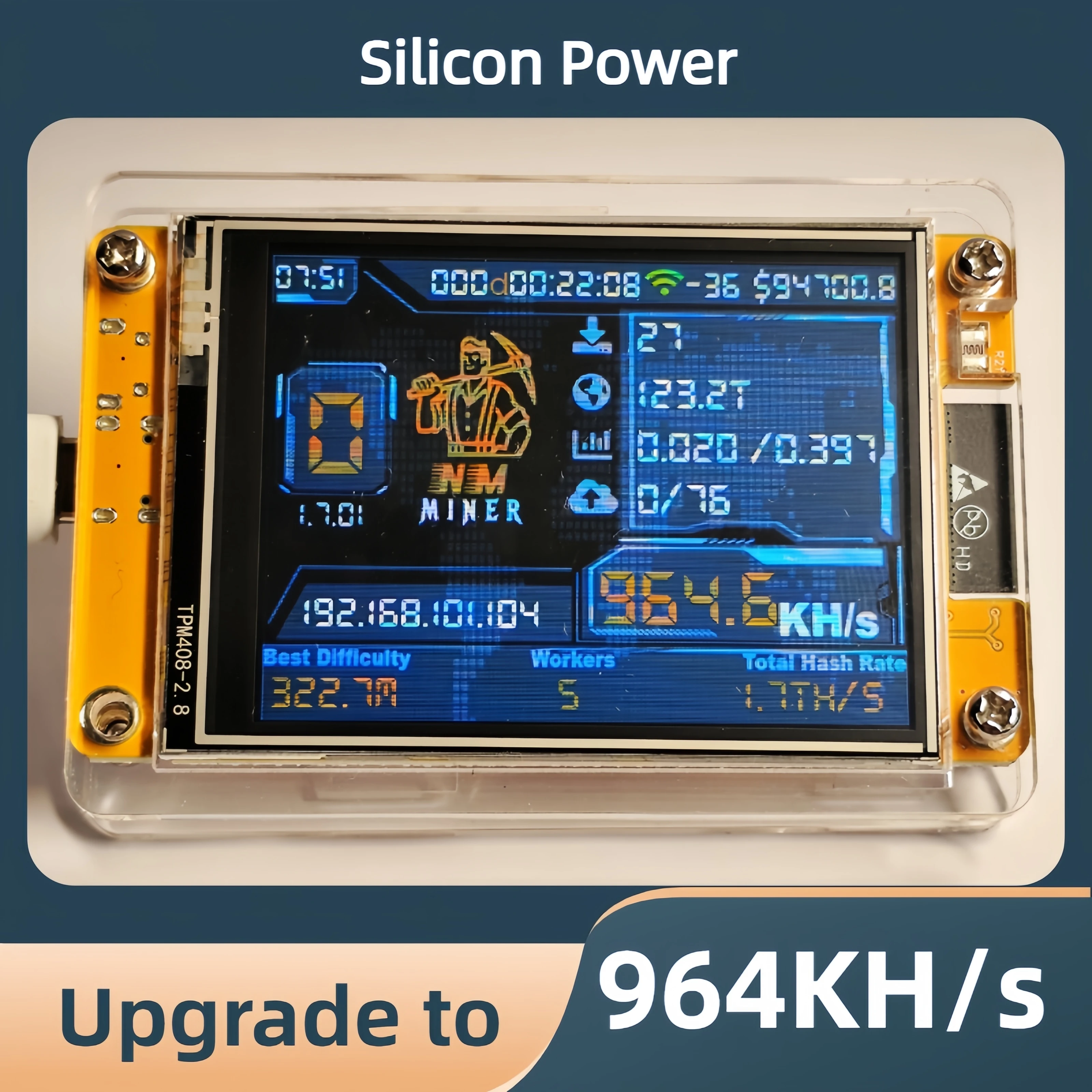 Bitcoin Lucky Miner dla nerdów komputerowych Solo Lottery NMMiner Hashrate 964KH/s 2.8 calowy Smart Display Crypto ESP32-2432S028R DROOM
