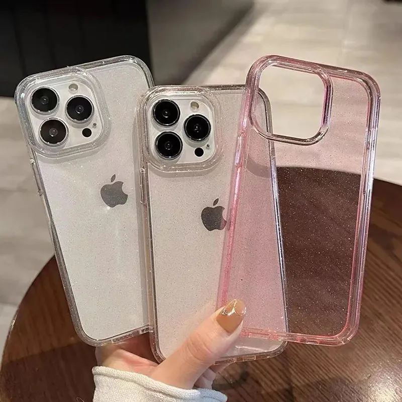 Custodia per telefono trasparente con glitter bling di lusso per iPhone 16 15 14 13 12 11 Pro Max Plus Mini copertura paraurti morbida in silicone trasparente