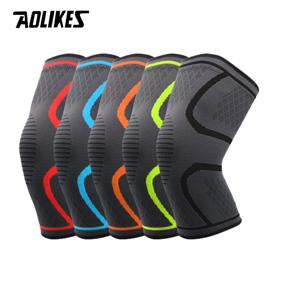 AOLIKES 1PCS 피트니스 러닝 사이클링 무릎 지원 교정기 농구 용 탄성 나일론 스포츠 압축 무릎 패드 슬리브