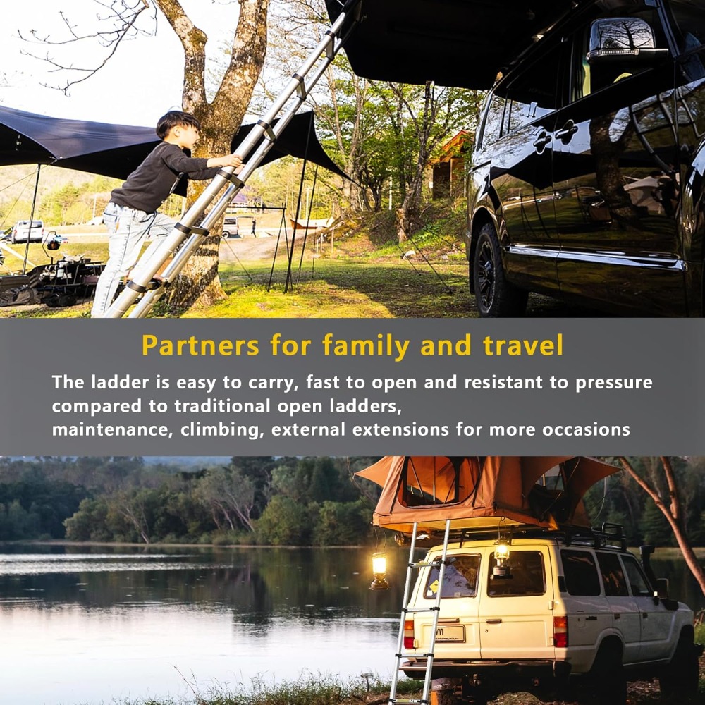 Escalera Telescópica de 6,2m de Aluminio, Pliable, Escalera Extensible con Barra de Equilibrio con Reposabrazos Extraíble, Mu