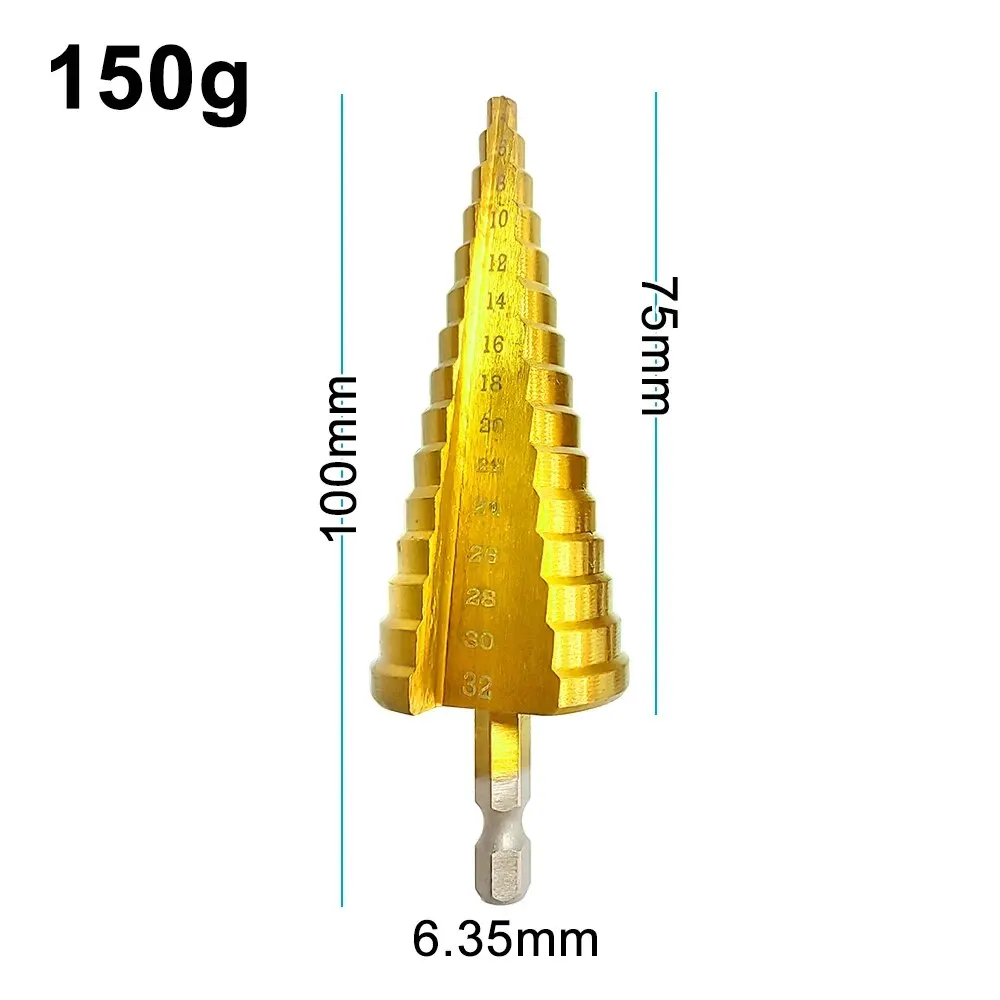 1PC Titanium Plated Hexagonal Straight Groove Step Drill 4-32mm Reaming Pagoda Drill Bit Hole Opening Step Drill Tool