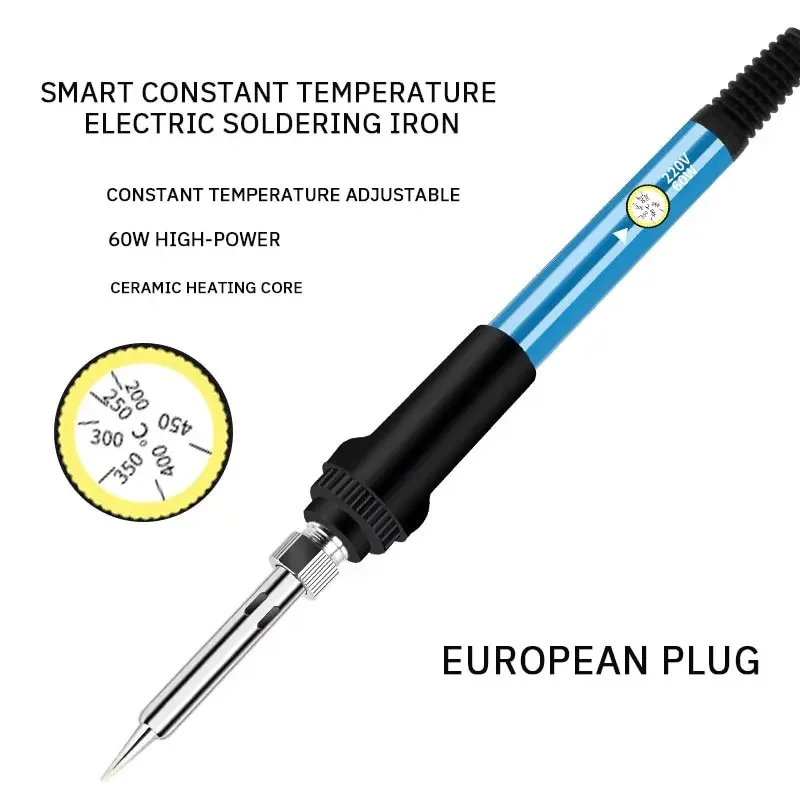 Zestaw lutowniczy 10-w-1, lutownica elektryczna 60W z regulacją temperatury, wymienne końcówki lutownicze, pisak lutowniczy, zestaw do lutowania