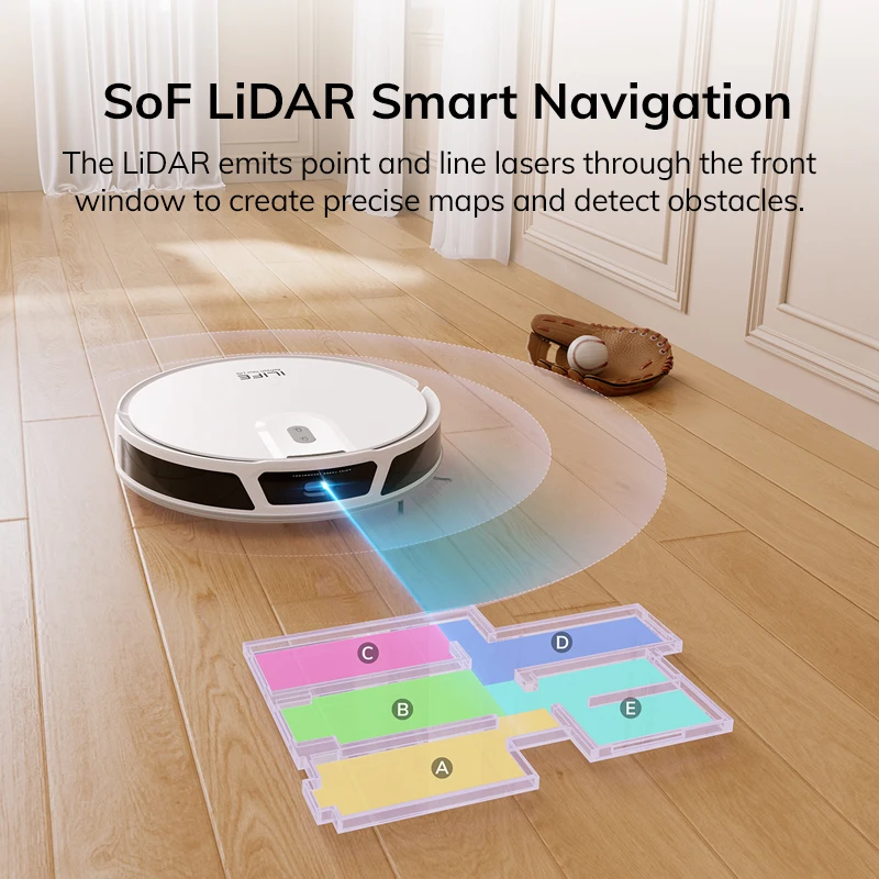 Odkurzacz robot ILIFE V20, ssanie 5000 Pa, inteligentna nawigacja SOF LiDAR, kontrola APP, dostosowywanie czyszczenia, samonabieranie