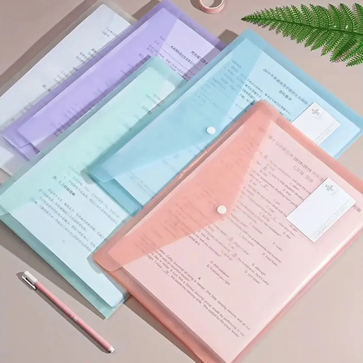 10pcs Morandi color file bag Plastic 16C A4 paper storage folder Transparent portfolio School and office binders