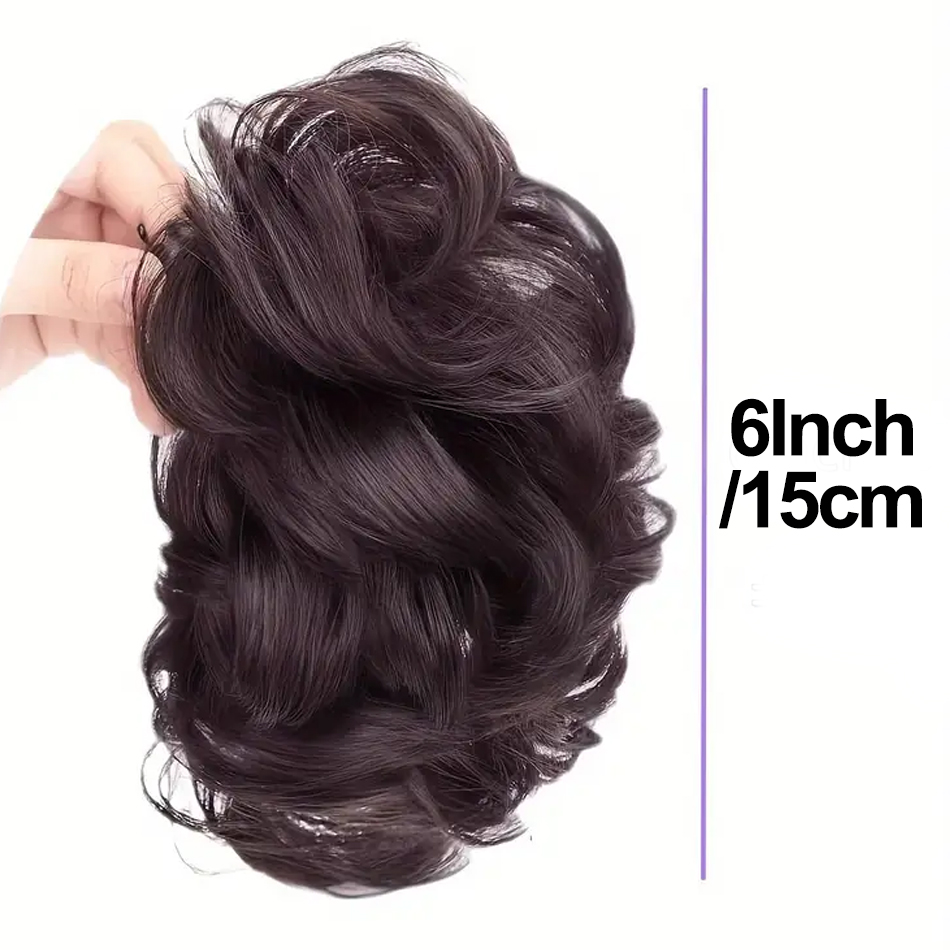Synthetisches, unordentliches Dutt-Haarteil, Krallenclip, Pferdeschwanz-Extensions, Scrunchie-Stil, Lazy Flower Bud Dutt, Chignon, gewellter, lockiger Pferdeschwanz