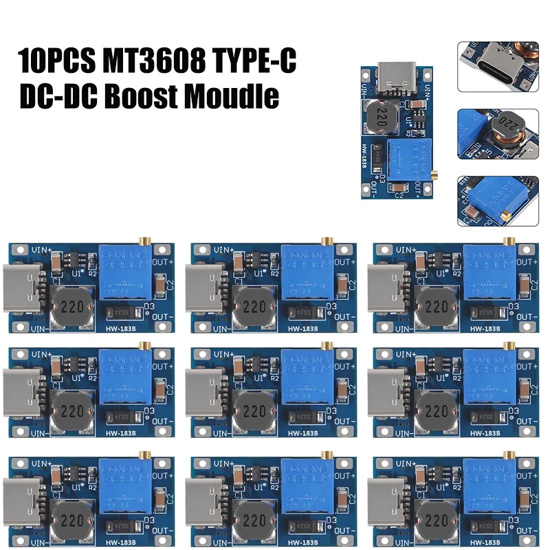 5-10 Uds MT3608 módulo elevador ajustable regulador de voltaje enchufe Micro/TYPE-C 2V-24V a 5V-28V 2A convertidor de refuerzo de DC-DC elevador