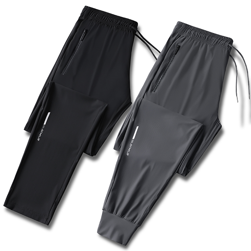 Pantaloni da uomo in tinta unita estivi in seta di ghiaccio elastici ad asciugatura rapida pantaloni sportivi larghi adatti per abbigliamento casual e da lavoro M-8XL