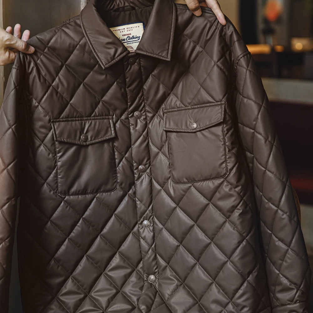 Maden-jaqueta masculina acolchoada com grade de diamante, casaco acolchoado de algodão solto, gola quente, versátil, casacos para outono e inverno