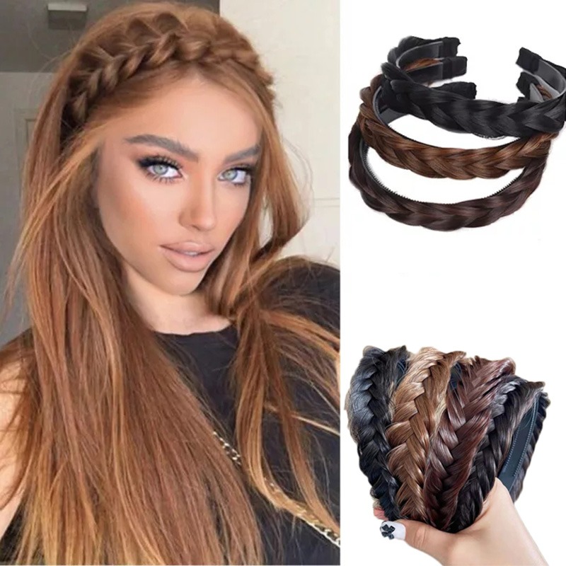 Peruca sintética feminina torção trançada faixas de cabelo moda tranças acessórios para o cabelo feminino boêmio natureza bandana estiramento para festa