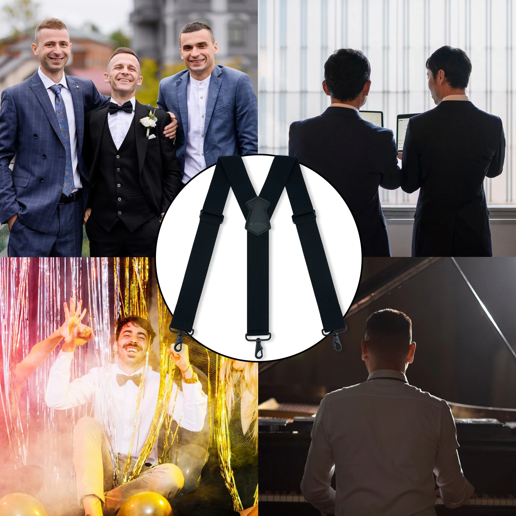 MELOTOUGH Suspenders for Men 2 Inch Wide Y Back Adjustable Elastic Big and Tall Suspenders with Swivel Hooks for Jeans