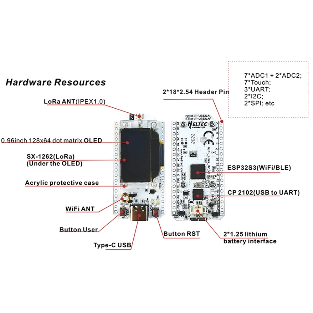 2set Lora32 V3 Development Board 0.96inch OLED Display SX1262 ESP32-S3FN8 Chip 5DBi 868/915MHz Antenna Support for Meshtasic