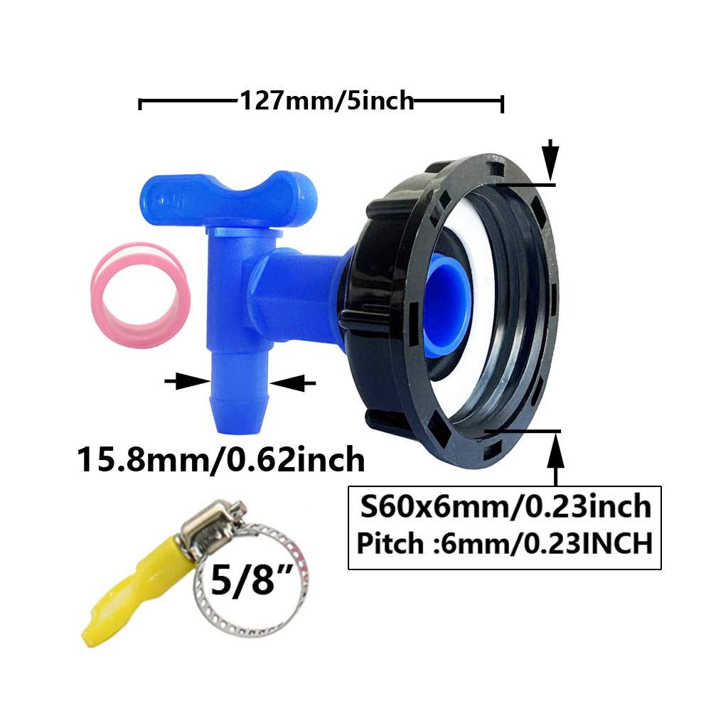 Adaptador de grifo de tanque IBC de 3/4 ", rosca gruesa S60 a conector de manguera de 5/8 ", accesorios de válvulas, tanques de agua de jardín, reemplazo de grifo
