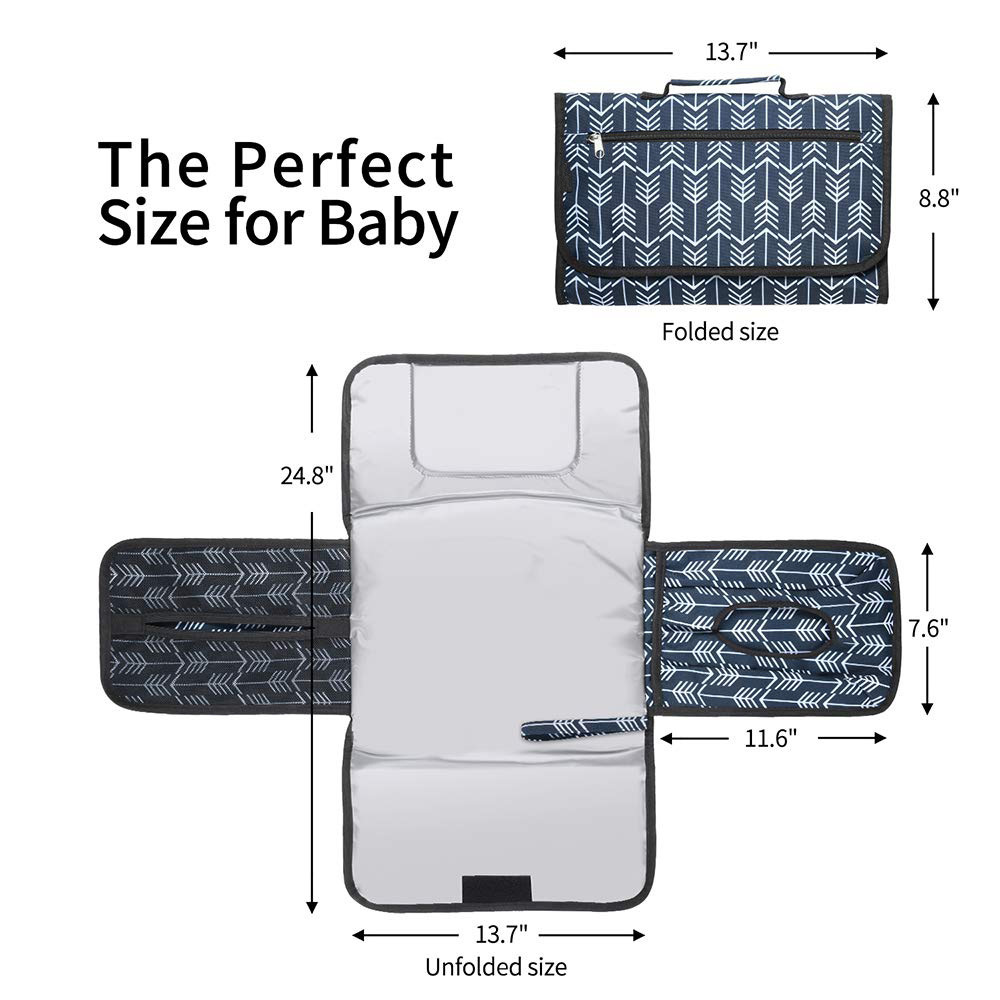 Diaper Changing Mat with Head Pillow Large Pockets Fully Padded Portable Changing Pad Travel Diaper Changing Station for Newborn