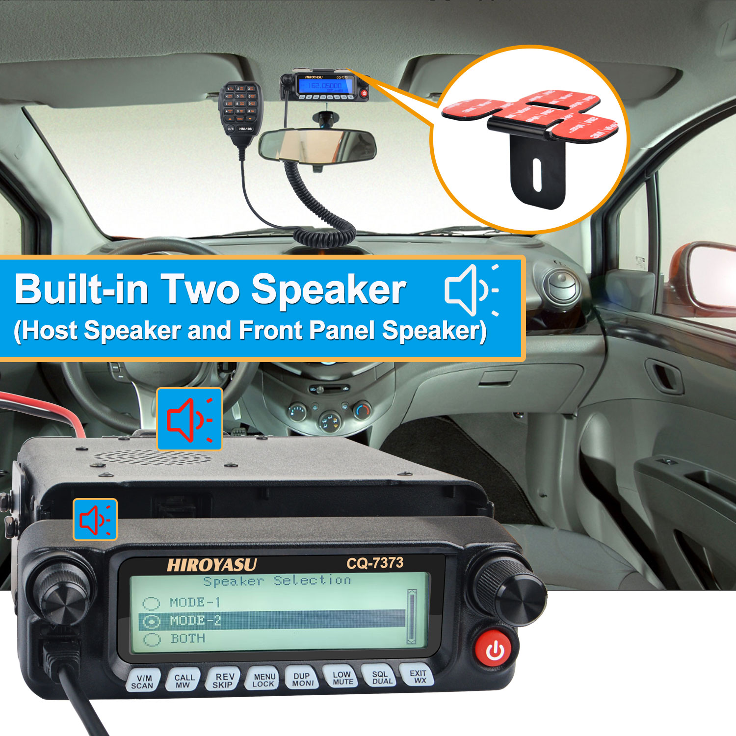 HIROYASU CQ-7373 Walkie Talkie 50W 1000Ch Air Band Eight Bands Rx V.U Dual Band Tx Detachable Front Panel Amateur Mobile Radio