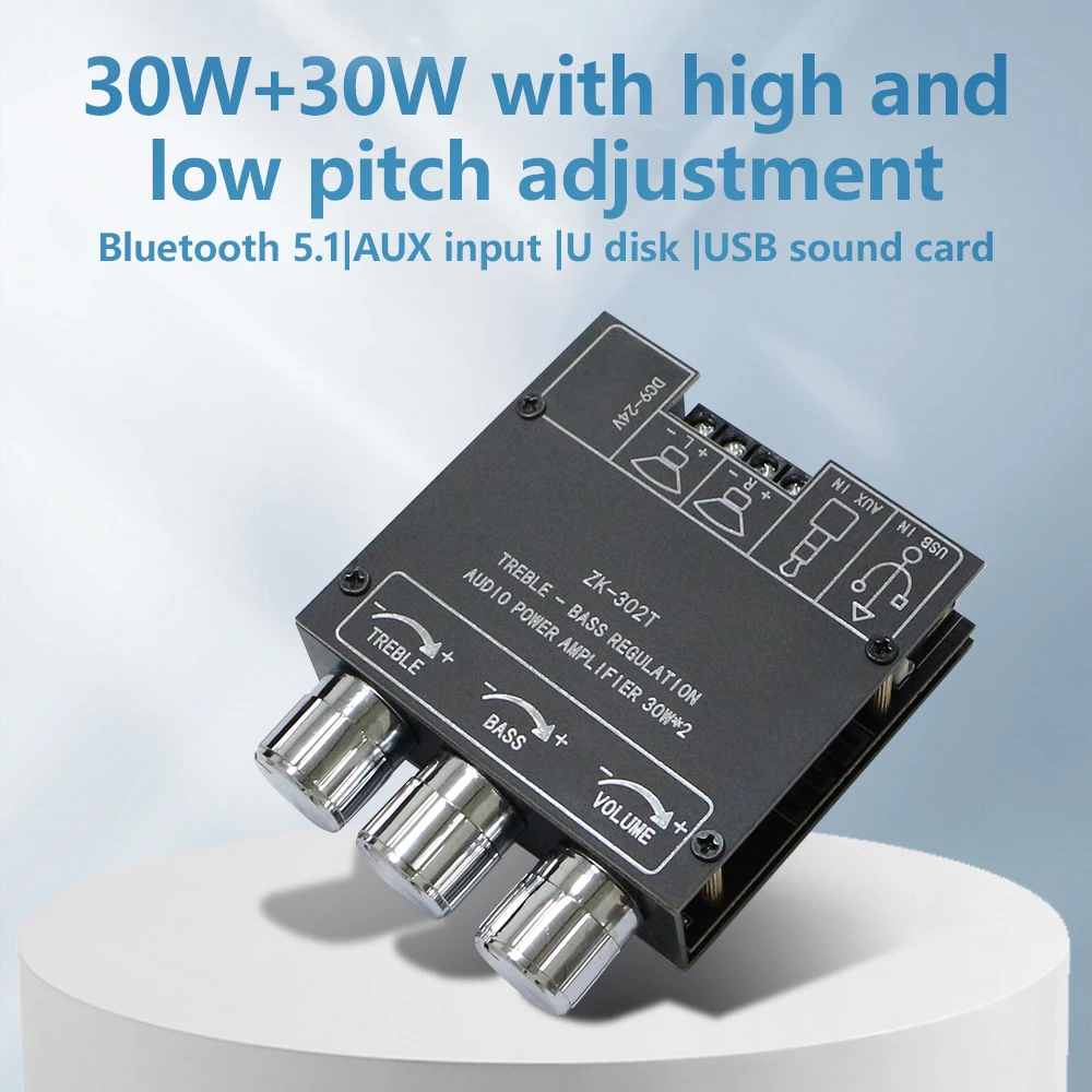 Zk-302t BL Digitale Eindversterker Board Module 2.0 Stereo Dual Channel 30w + 30w Met Hoge En Lage Toon