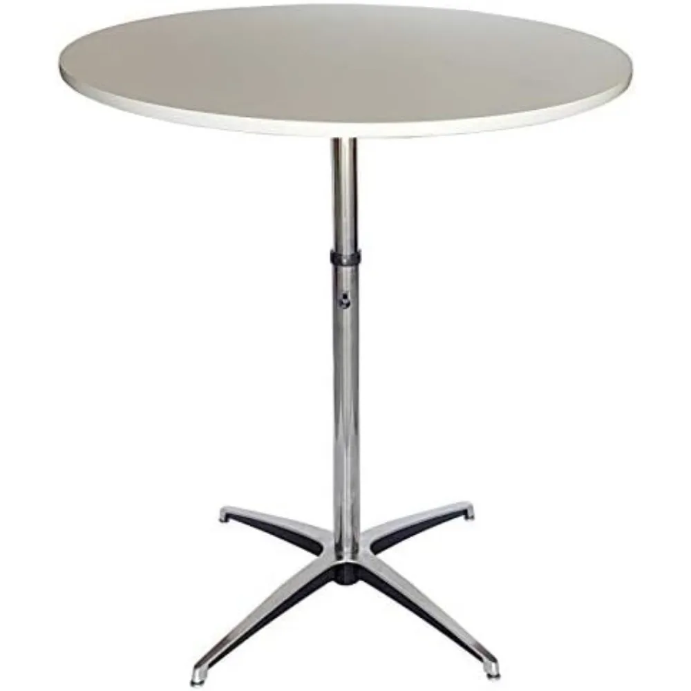 Adjustable Height Trade Show Bar and Cocktail Table (White, 30 Inch Diameter)