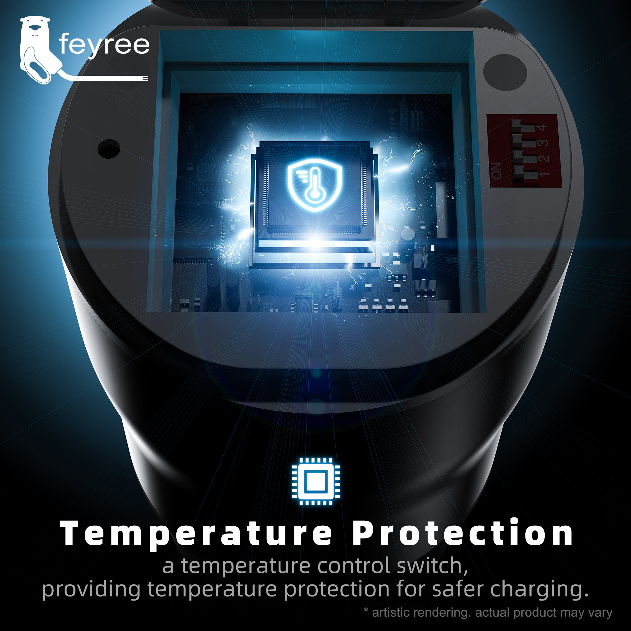 Adaptador de descarga EV feyree GB/T com proteção contra temperatura e luz elétrica - interruptor ajustável para carros chineses EV V2L para uso em acampamento