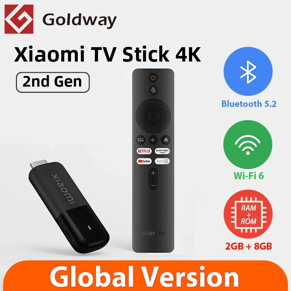 2025 Global Version Xiaomi Mi TV Stick 4K 2nd Gen 2GB RAM 8GB ROM Wifi6 Bluetooth 5.2 Google Assistant Netflix Smart TV Player
