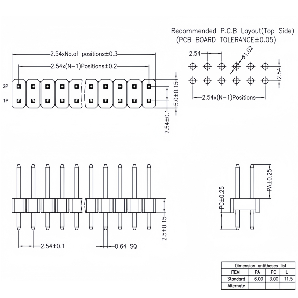 2.54mm Double Row Male 2~40P Breakaway PCB Board Pin Header Connector Strip Pinheader 2 * 2/3/4/6/8/10/12/15/20/40P For Arduino
