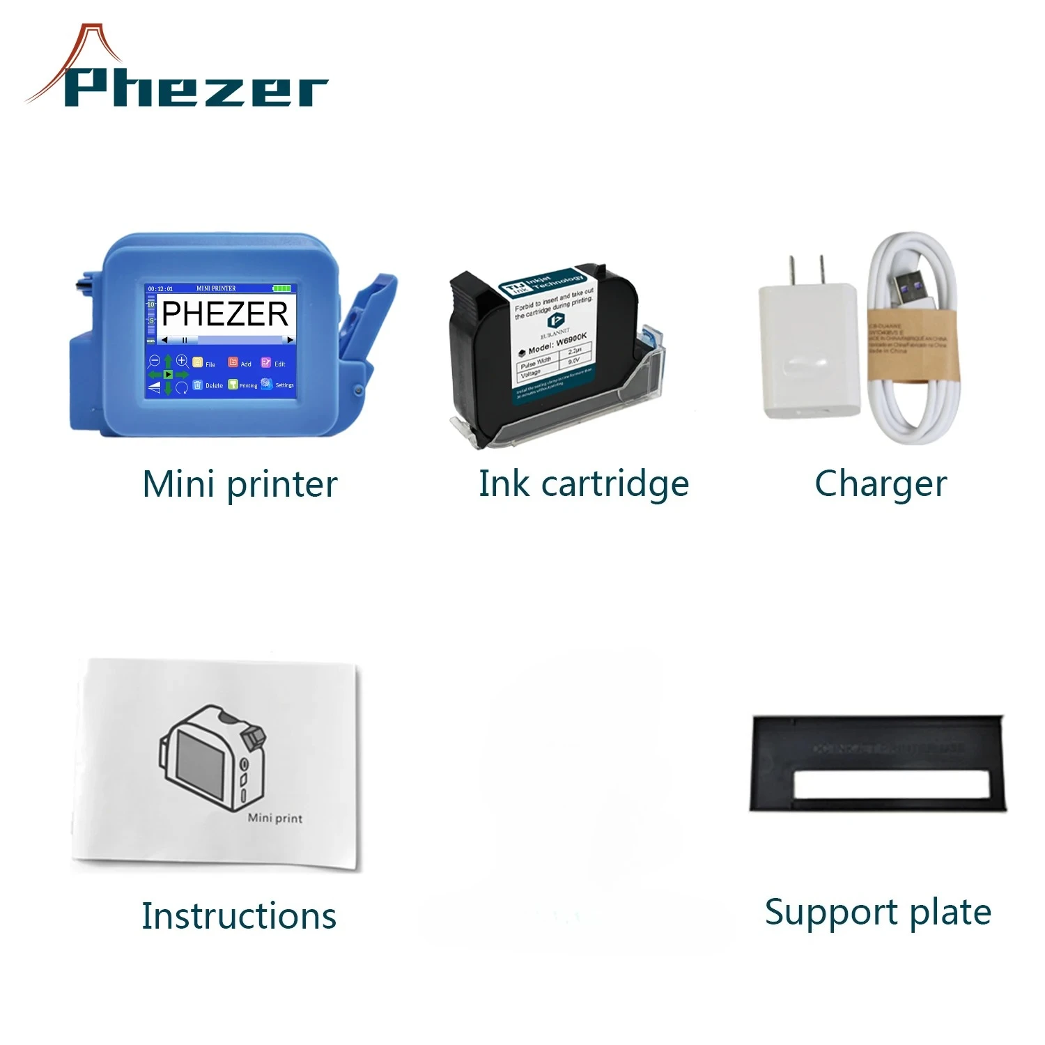Мини-принтер Phezer PC13plus 12,7 мм, портативный принтер, QR-бар, код партии, дата, номер, логотип, портативный струйный принтер, этикетка