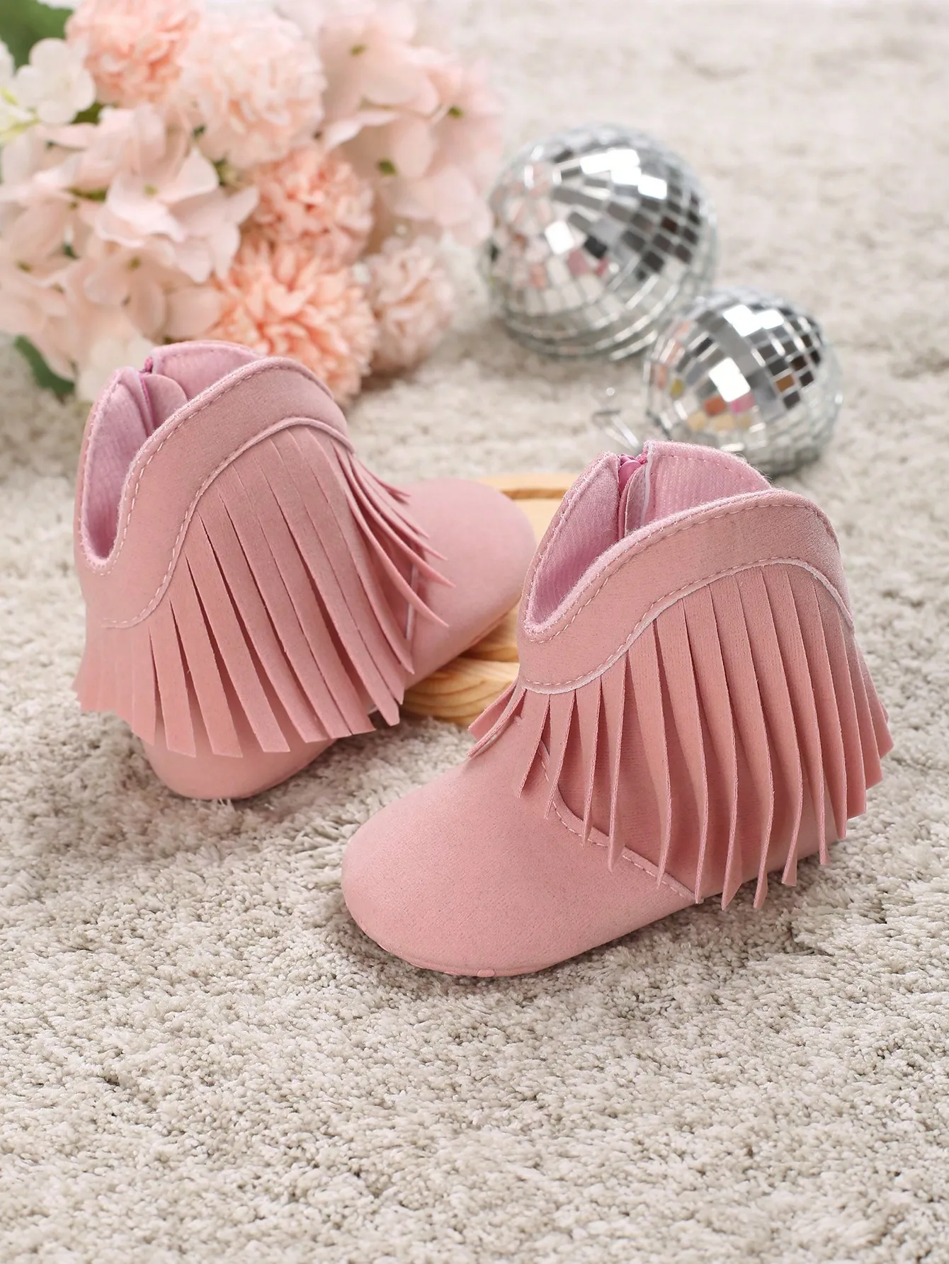 Yibubu Baby Mädchen Fransenbesatz Süße Westernstiefel Quasten Warme High-Top-Stiefel, rutschfeste, weiche, dicke Kinderbett-Babyschuhe Socken