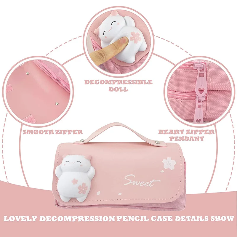 3D Kawaii ดินสอสาว Decompression ปากกากระเป๋าน่ารักกันน้ําโรงเรียนความงาม Organizer กล่องเกาหลีเครื่องเขียน