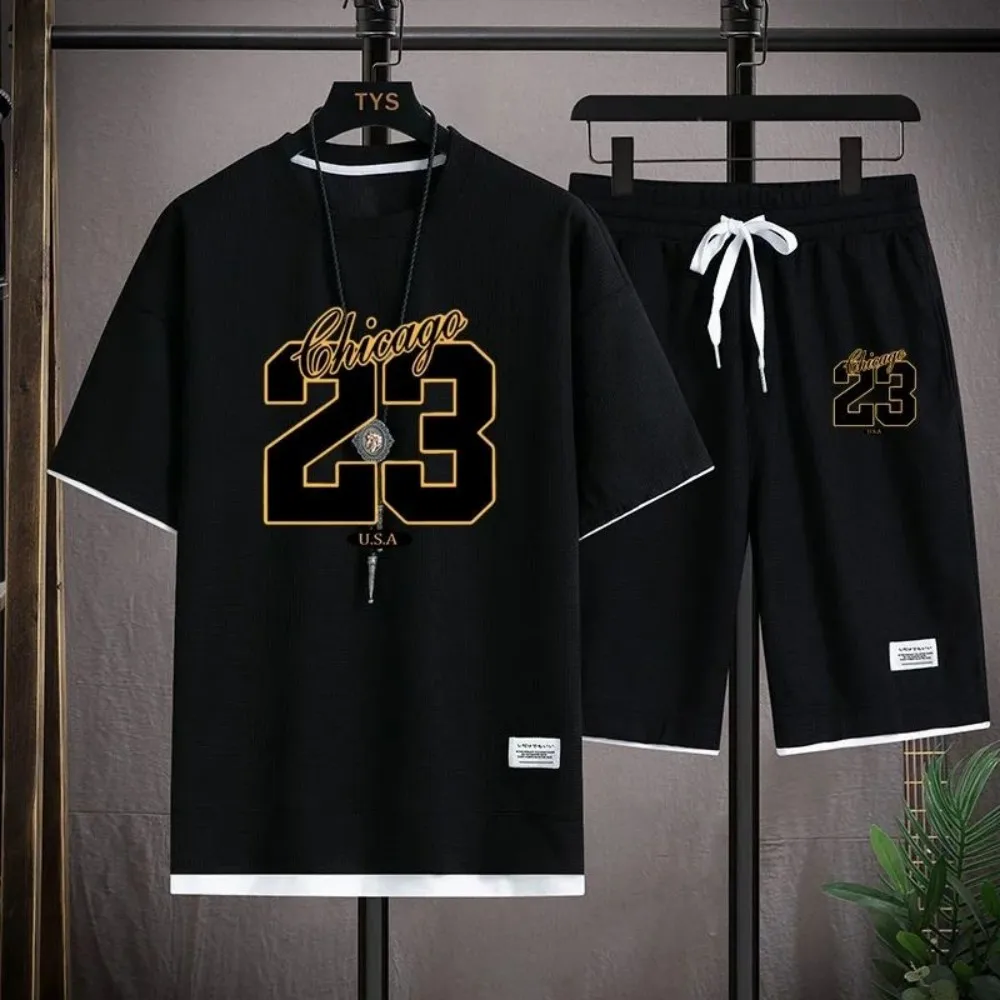 Novo estilo coreano masculino de alta qualidade confortável e respirável em torno do pescoço camiseta verão moda digital impresso ao ar livre topo