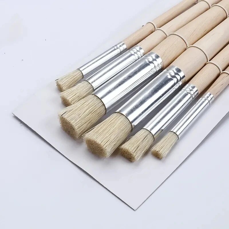 ステンシルペイントブラシ6本セット、剛毛木製ハンドルDIYクラフト水彩、油絵、アクリル絵の具に最適