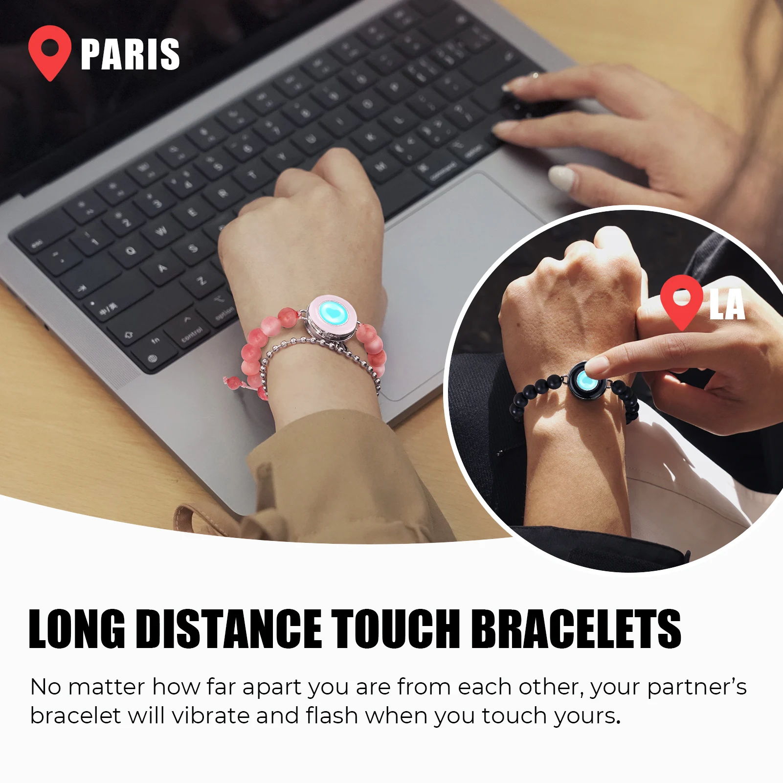 Totwoo-カップル用の長距離タッチブレスレット,バイブレーションとライトアップ,Bluetoothジュエリーのペアリング,ガールフレンドへのギフト