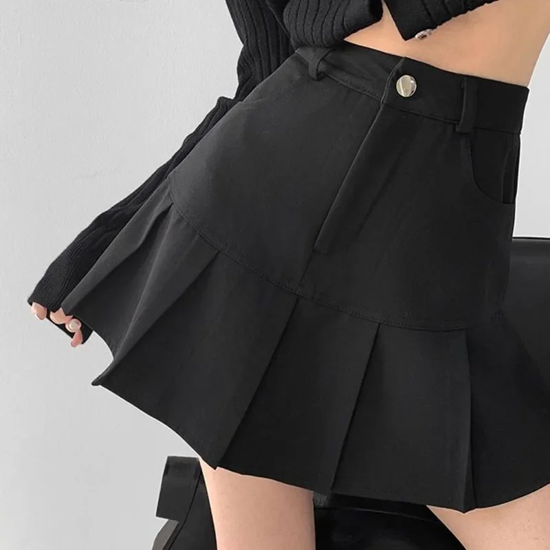 Y2K – jupe plissée Vintage taille haute pour femmes, uniformes de Style collégial, pantalons de sécurité, Mini jupes de rue coréenne, jupe trapèze Slim