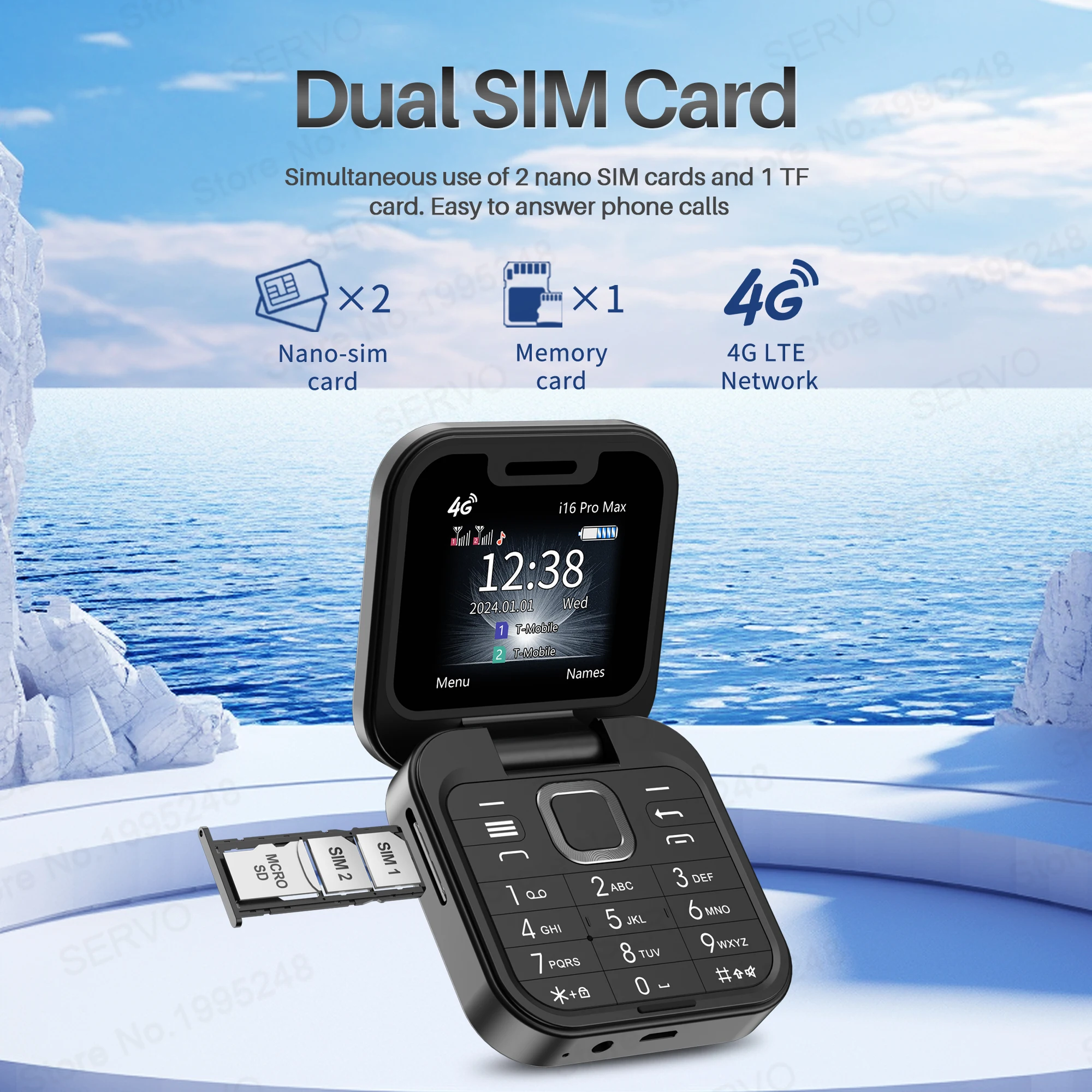 NEW SERVO i16 Pro 4G LTE Mini Folding Mobile Phone 2 SIM Standby Speed Dial Blacklist Call Recording Torch Cute Flip Cellphones