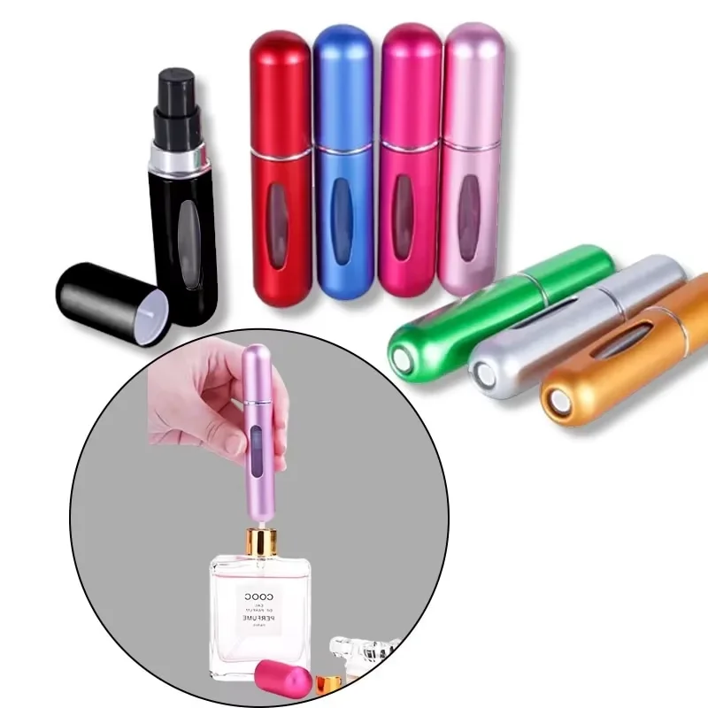 Mini atomizzatore di profumo ricaricabile in alluminio, atomizzatore di profumo da viaggio 5 ml, dispenser di profumo portatile, custodia per profumo ricaricabile Rugg