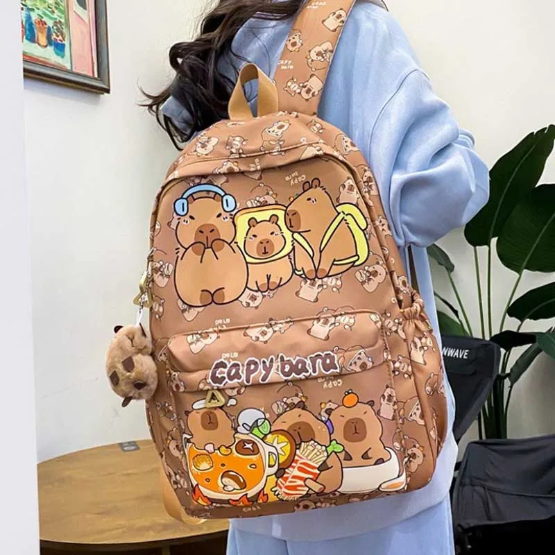 2025 Trend Large Capacity Capybara Book Bag Girl Nylon Backpack Kawaii Cartoon Student School Bag Cute College Backpack mochila