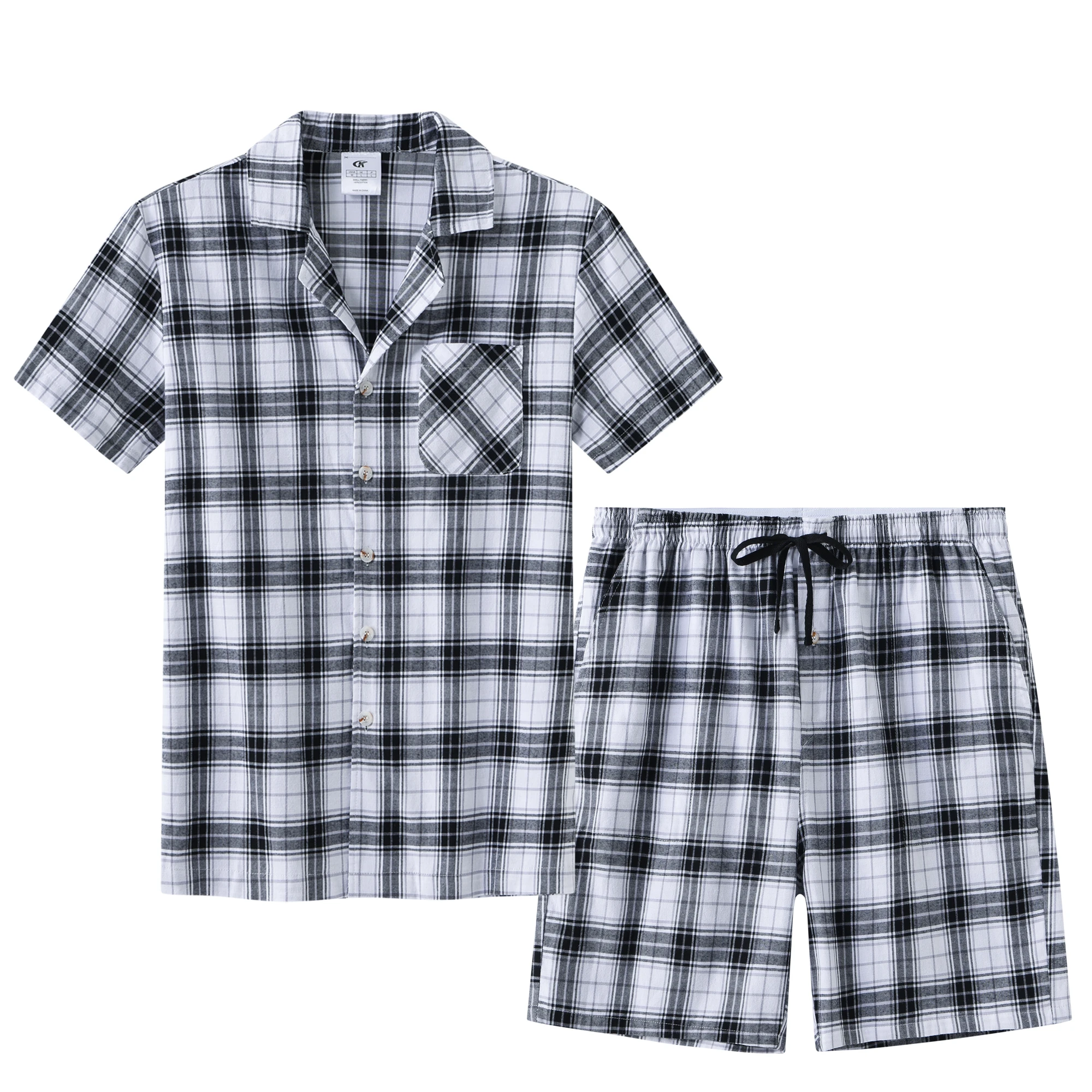Kurzes Sommer-Pyjama-Set für Herren, 2-teilig, 100 % Baumwolle, atmungsaktiv, bauchfreies Pyjama, kurze Sets, Unterteile und Oberteile, gemütlicher Anzug für Zuhause im Freien