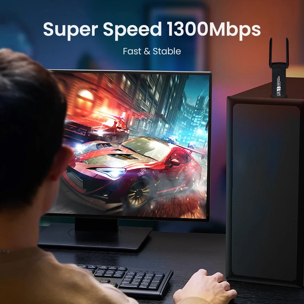 デュアルバンドUSBアダプター,1300Mbps, 2.4g,5GHz,ネットワークアダプター,802.11ac,PC,ラップトップ,ドライバーなし,win10,11用のwifiドングル