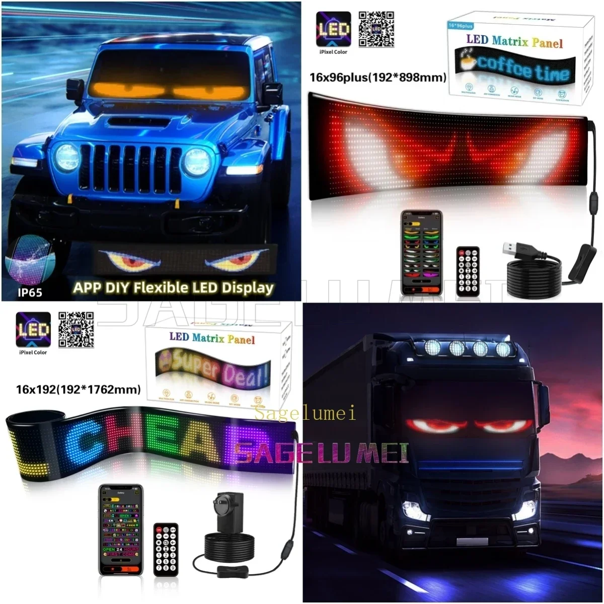 LED Auto LKW Evil's Eye Licht DIY programmierbares Schild Animation LED Matrix Panel mehrsprachiges großes LED-Panel flexibles Display