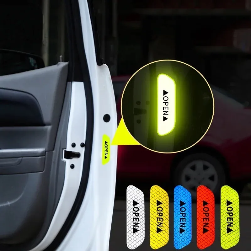 4 unids/set de pegatinas para puerta de coche, marca de advertencia de seguridad Universal, cinta reflectante abierta, pegatina para casco de bicicleta y motocicleta Exterior para coche