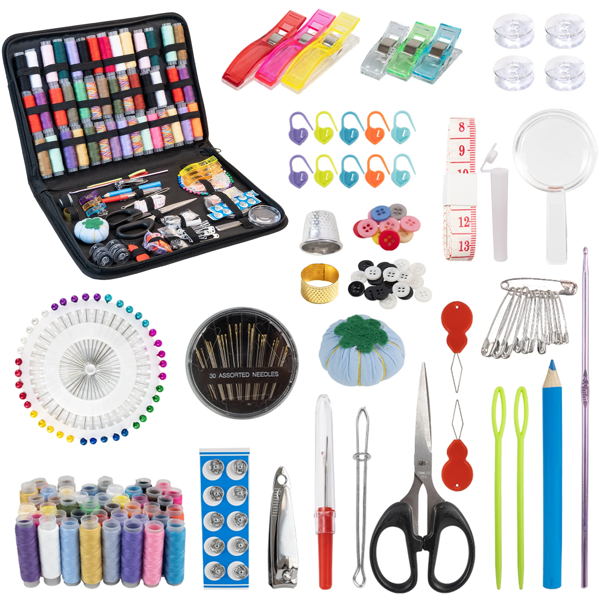 Kit Completo De Costura com Fios, Agulhas, Tesoura, Fita, Medida, Botões, Portátil, Viagem, DIY, Bordado, Trabalho Manual, Conjunto De Ferramentas De Costura