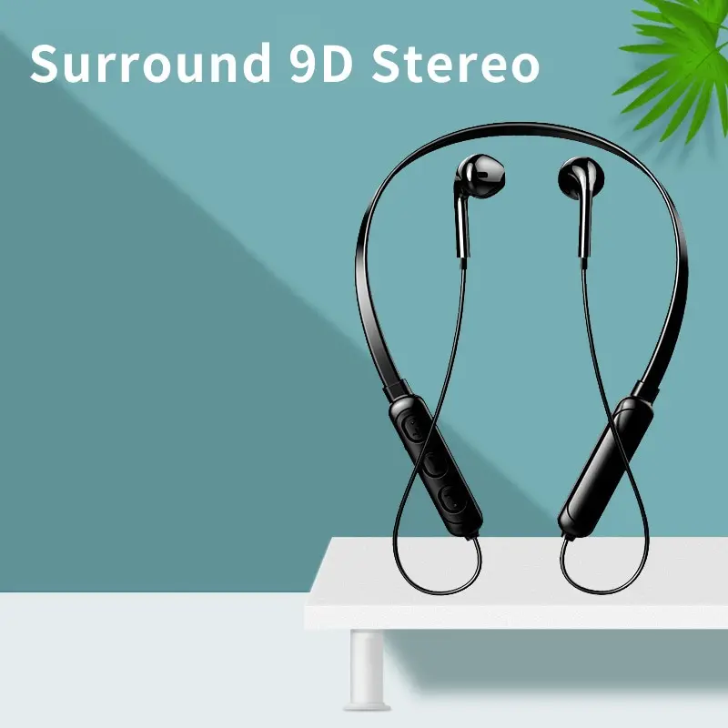Cuffie Bluetooth Wireless 9D con riduzione del rumore Stereo da collo microfono universale per cuffie sportive 5.0